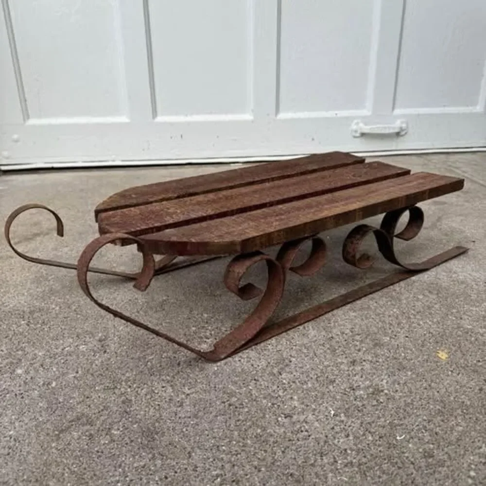 Vintage Handmade Rustic Wooden & Iron Sled